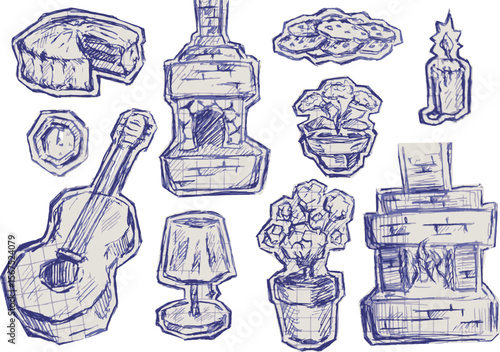 Hand-Drawn Home Objects Vector Sticker Pack