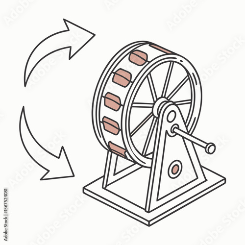Rotating raffle drum with arrows indicating movement lottery machine spinning wheel
