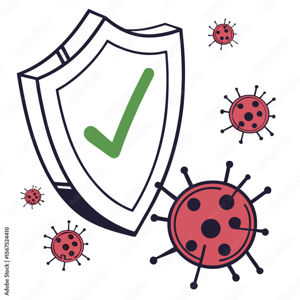 Fototapeta premium Shield with Checkmark and Viruses protection health