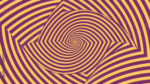 Abstract geometric swirl pattern with purple and yellow stripes