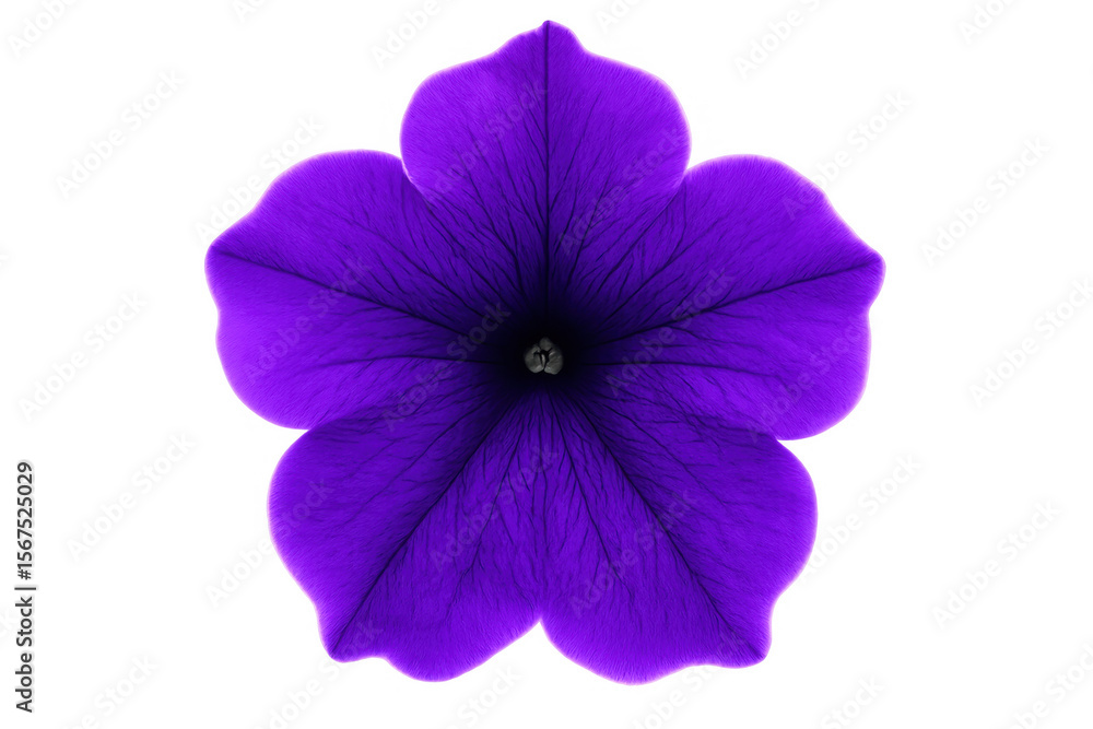 Studio shot of a single, vibrant purple petunia flower in full bloom, isolated on a transparent background Studio shot of a single, vibrant purple petunia flower in full bloom, isolated on a transparent background