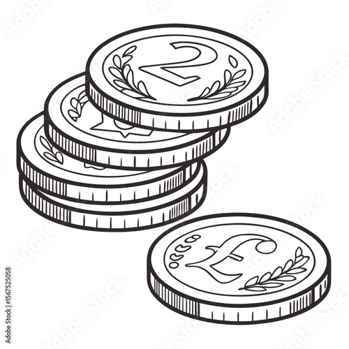 Stacked coins with pound symbol and number two money currency