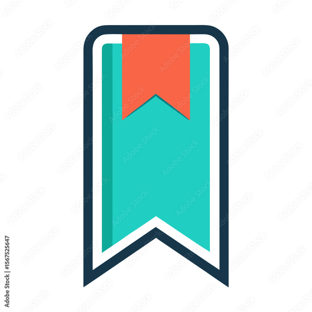 Teal and coral bookmark ribbon with dark blue outline vector Teal and coral bookmark ribbon with dark blue outline vector
