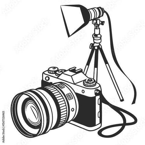 Vintage camera with studio lighting equipment photography