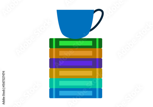 Pila de libros con taza encima 