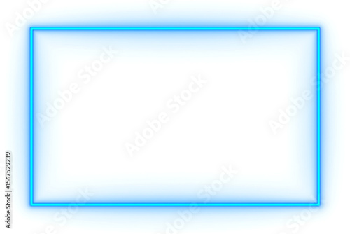 Blue neon rectangle shape frame. Glowing neon border isolated on transparent background. Shine glow light neon sign frame. Banner, Mockup, template for presentation or montage, Design elements, PNG