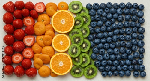Colorful fruit slices arranged in a grid