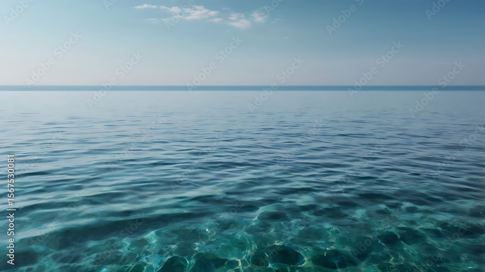 Obraz premium Serene Ocean Horizon Calm Waters, Clear Sky, Tranquil Seascape