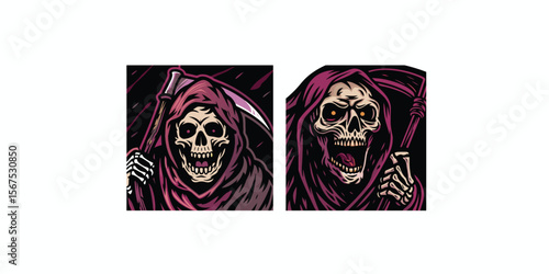 Print  illustration vector of grim reaper skull skeleton scream