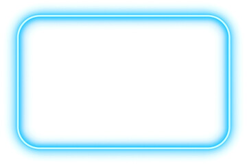 Blue neon rectangle shape frame. Glowing neon border isolated on transparent background. Shine glow light neon sign frame. Banner, Mockup, template for presentation or montage, Design elements, PNG