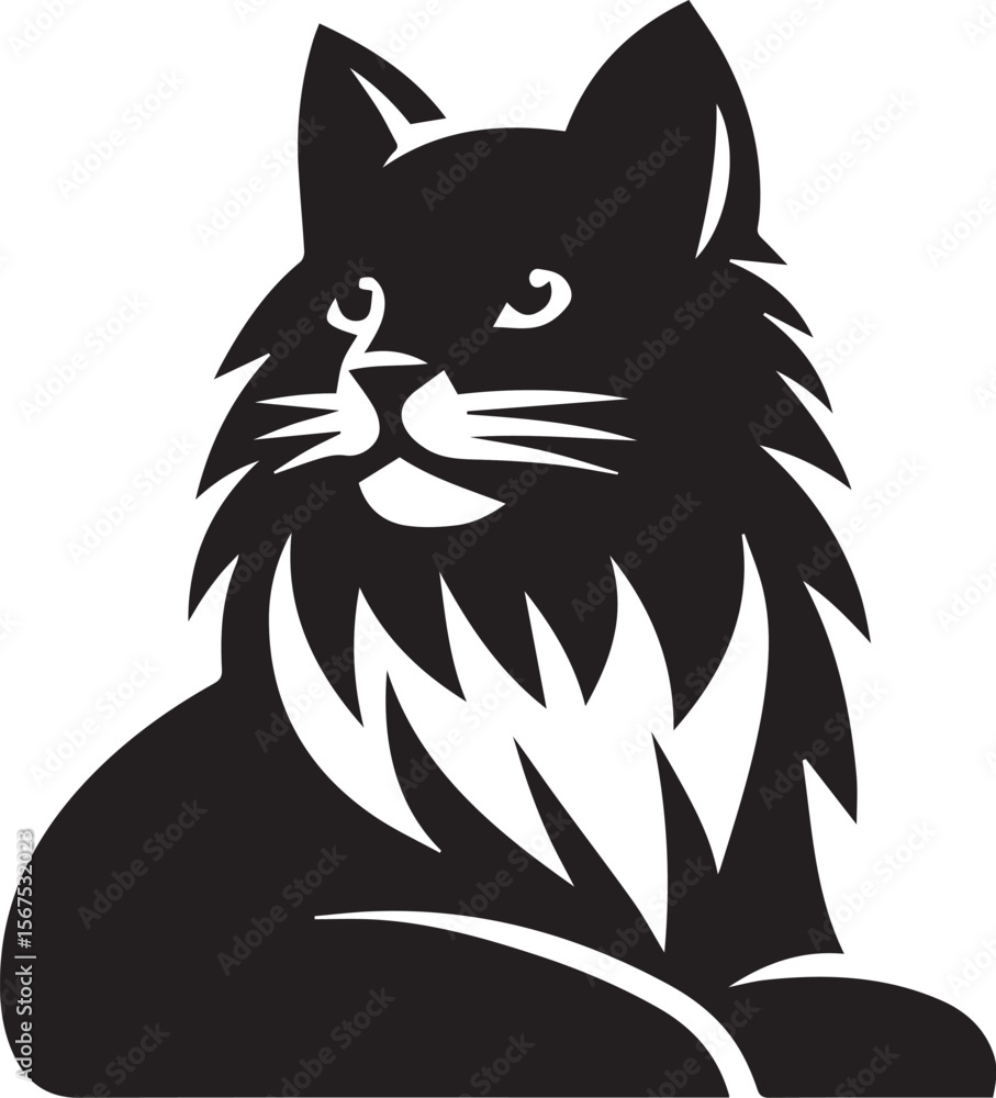 Obraz premium Black cat cartoon vector illustration with cute animal features