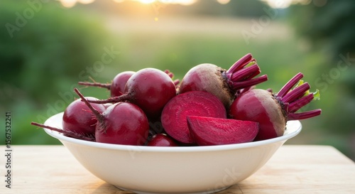 Fresh beets in a white bowl