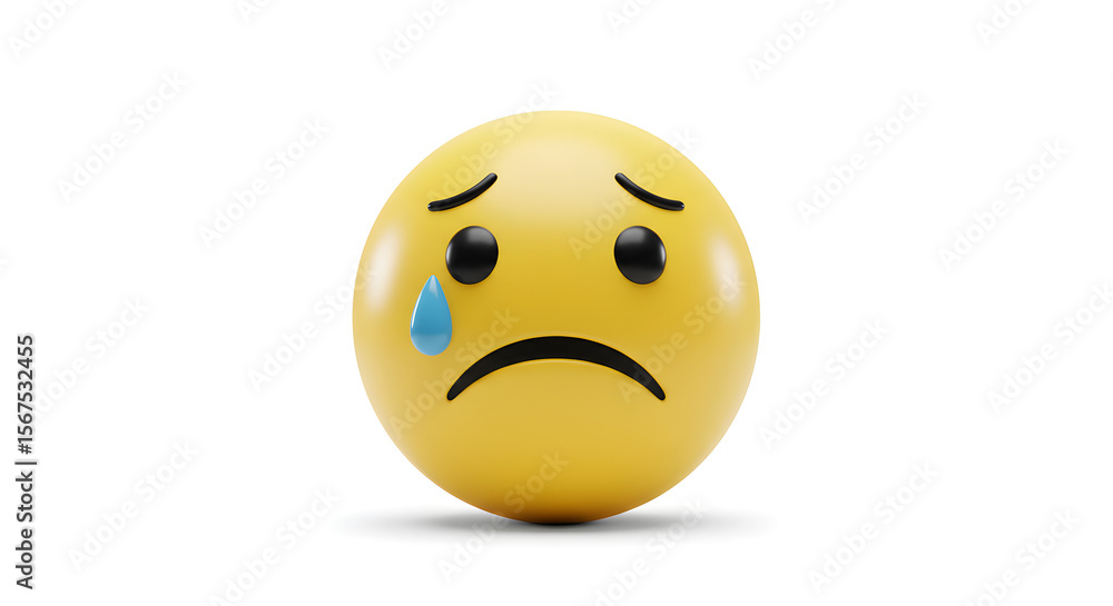 Fototapeta premium Tearful Yellow Emoji – Crying Face Icon on White