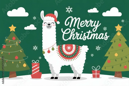 cute christmas llama greeting card background