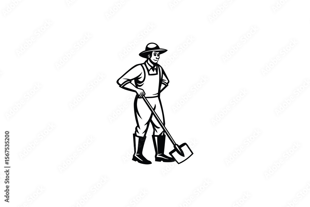 Obraz premium Retro Style Farmer with Shovel Ready to Work the Land