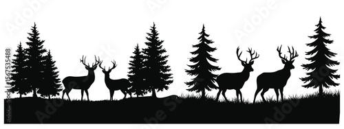 Silhouettes of Majestic Deer in a Lush Forest