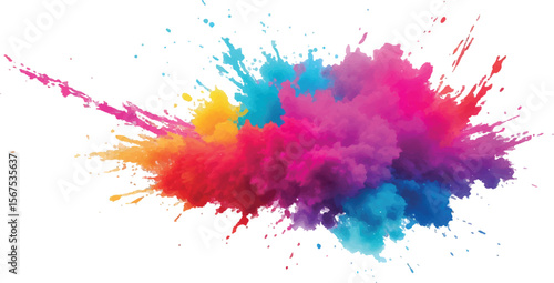 Rainbow Festival Powder Splash – Bright Holi Paint Explosion on White Background for Vibrant Vector Design
