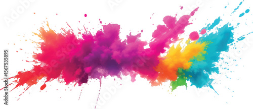 Festival Paint Powder Explosion – Bright Holi Color Splash with Rainbow Burst on Isolated White Background
