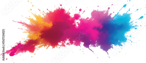 Festival Paint Powder Explosion – Bright Holi Color Splash with Rainbow Burst on Isolated White Background
