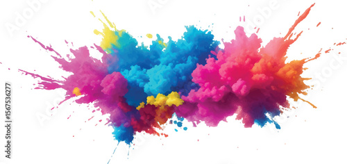 Color Splash Explosion – Bright Holi Paint and Powder Burst Isolated on White Background for Festival Art
