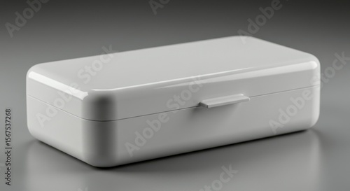 Blank white rectangular storage box with a hinged lid