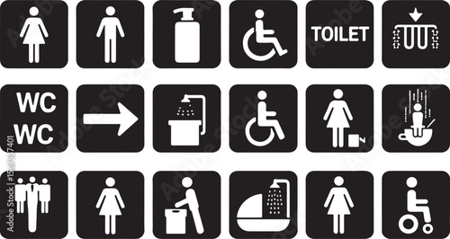 Man and woman toilet sign icons vector set, a business pictogram illustration for restroom design