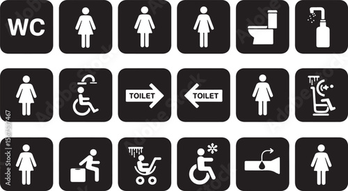 Set of male and female restroom icon vector pictograms depicting people as silhouette symbols for business and public WC design