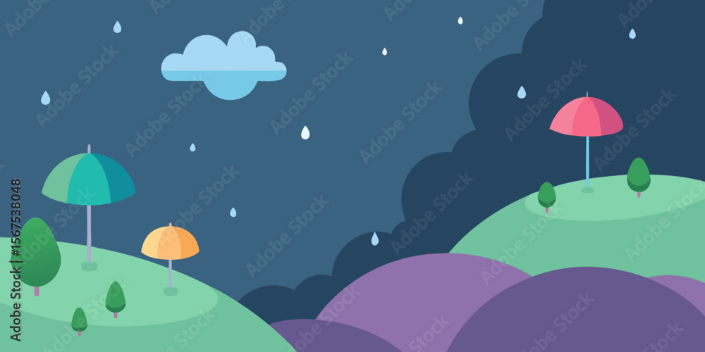 Fototapeta premium A High Angle Shot Of A Landscape During A Gentle And Soft And Calm And Light Rain