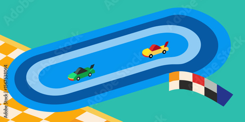 An Aerial View Of A Racetrack With Colorful And Fast And Sleek And Modern Race Cars