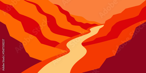 A Top Down View Of A Deep And Winding Canyon With A River At The Bottom