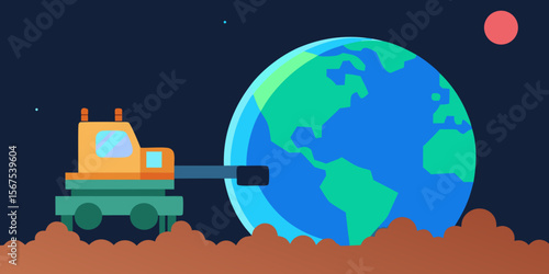 A Terraforming Machine Actively Transforming A Barren Planet In A Sci Fi Scene