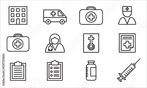 Medical icons hospital ambulance doctor syringe healthcare