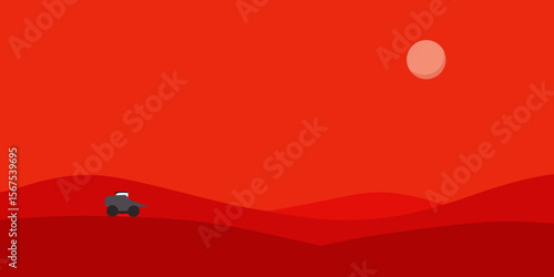 A Desolate And Red Dusted Landscape On The Surface Of Mars With A Rover In The Scene