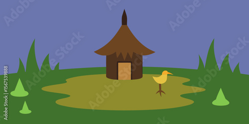 A Swamp Inhabited By A Witch With Her Hut Standing On Stilts In A Spooky Scene