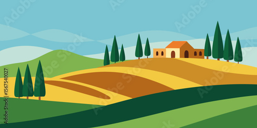 The Rolling Tuscan Hills In Italy With Cypress Trees In A Beautiful And Idyllic Scene