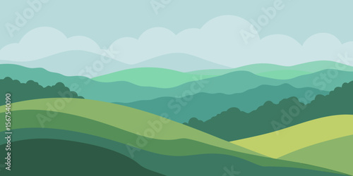 A Landscape Of Rolling Hills Shrouded In A Thick And Heavy And White And Low Fog