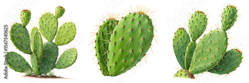 Set For prickly pear cactus plants isolated on transparent background