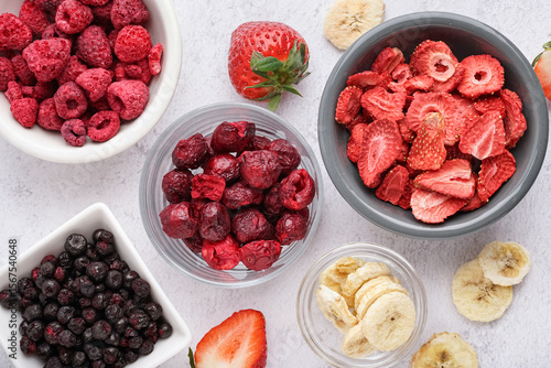 Bowls with freeze-dried fru...