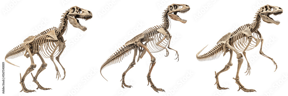 Obraz premium Set For Three dinosaur skeletons isolated on transparent background