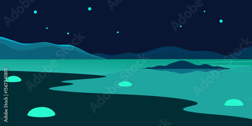 A Beach At Night Where The Water Glows With Bioluminescent Plankton In A Magic Scene