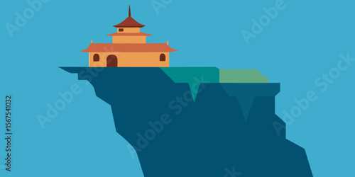 A Hanging Monastery Built Into The Face Of A Coastal And Sheer Cliff In A Holy Scene