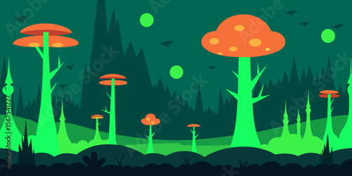 A Mutated Forest After A Nuclear Event With Strange And Glowing Plant Life