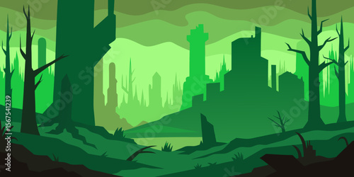 A Post Apocalyptic Forest Where Nature Has Reclaimed A Ruined And Old City