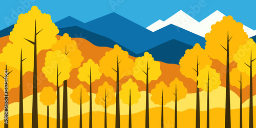 A Forest Of Vibrant Yellow Aspen Trees In Autumn On A Mountain Side In A Gold Scene