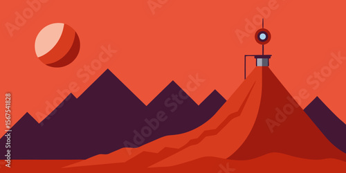 A Mountain Range On Mars With A Terraforming Operation In Progress In A Sci Fi Scene