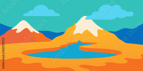 A Geothermal Mountain Valley With Steaming Geysers And Colorful Mineral Deposits