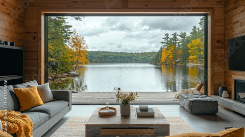 Rustic lakefront living room