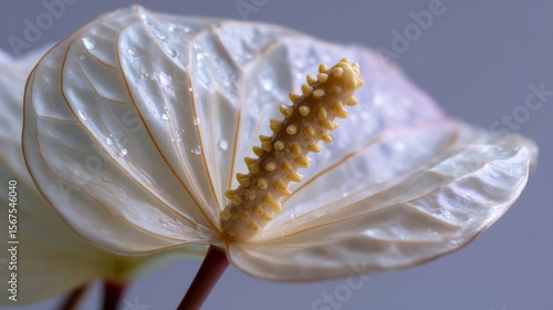 Close-up of a White Anthurium Flower with Yellow Spadix