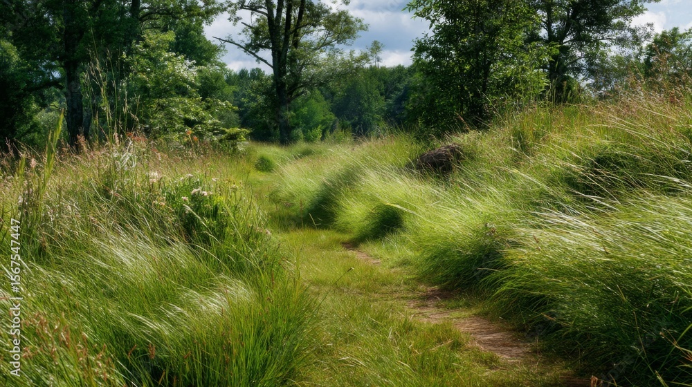 Grass Path Through Lush Green Summer Field Grass Path Through Lush Green Summer Field