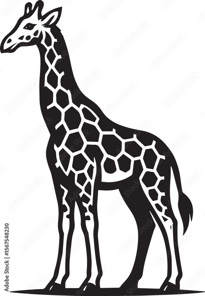 Naklejka premium Majestic Giraffe Illustration Elegant Black and White Animal Artwork